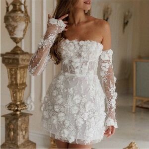 Chic White Mini Strapless Long Sleeve Sheath Dress